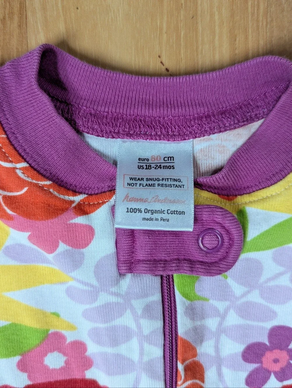 Hanna Andersson Zip Pajama Footless — Floral, 18-24 Months Organic Cotton
